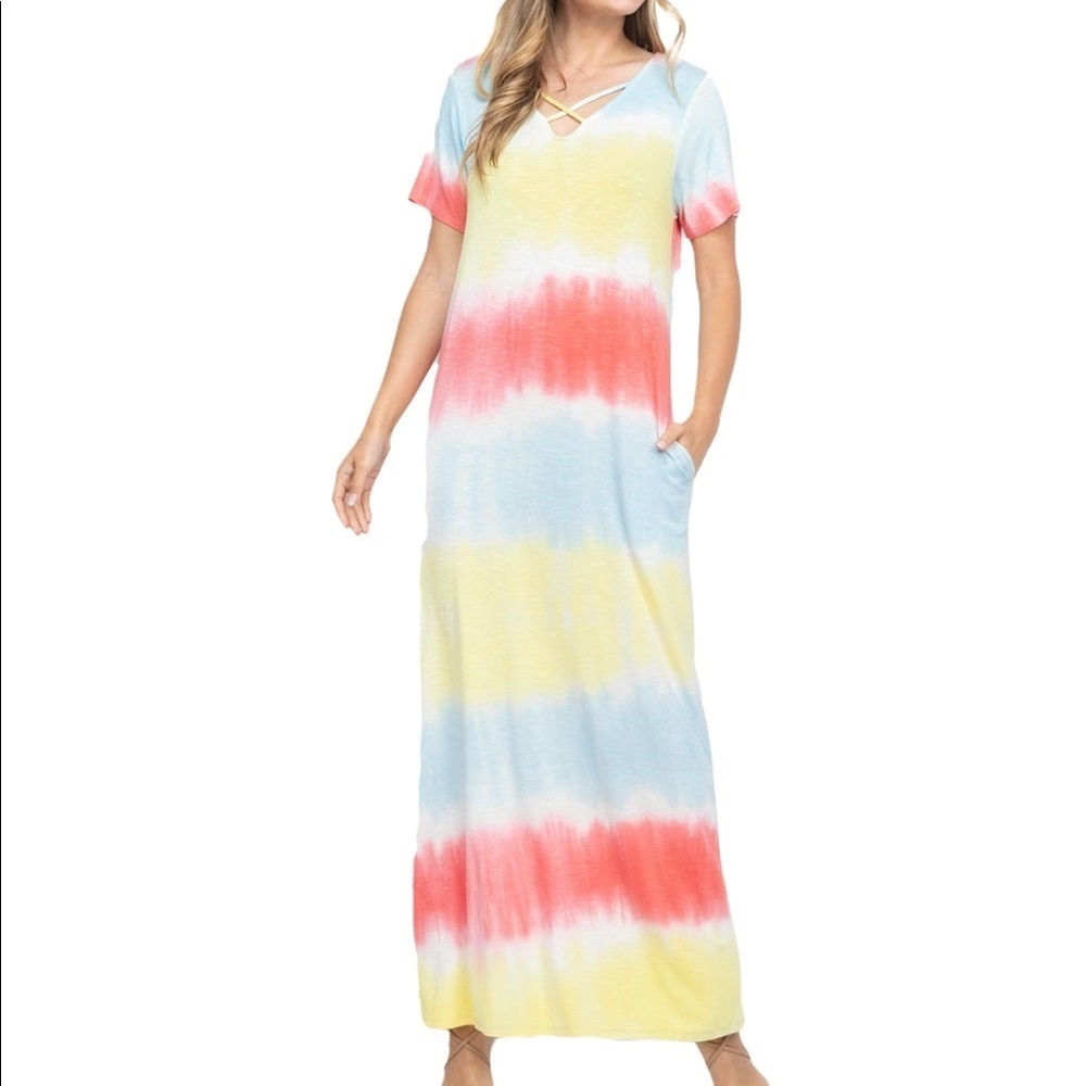 Coral Tie Dye Maxi Dress - Picture 2 of 7